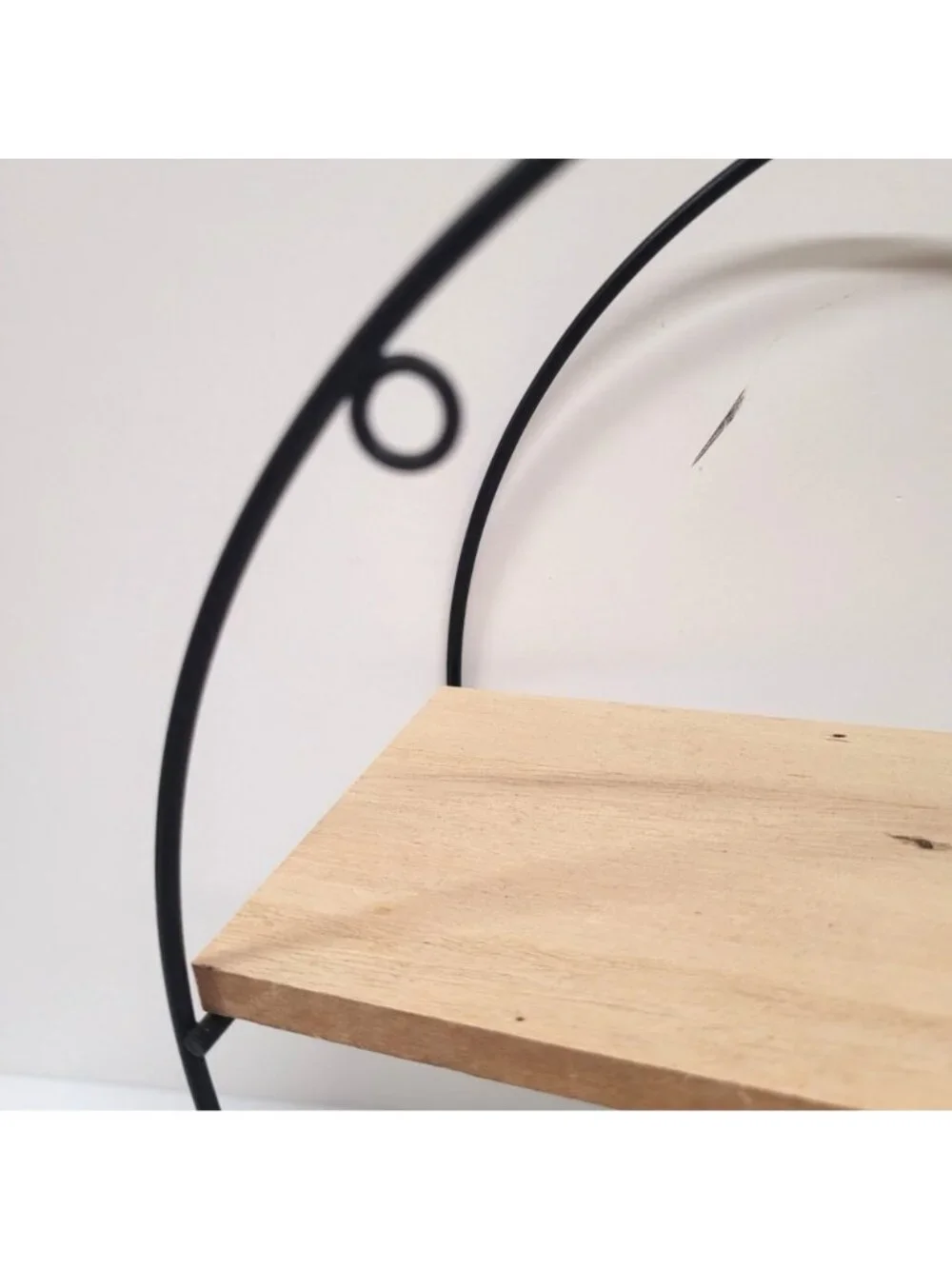 Round Black Metal Framed 2 Wood Shelf Contemporary Decorative 9 5/8'' Hanging